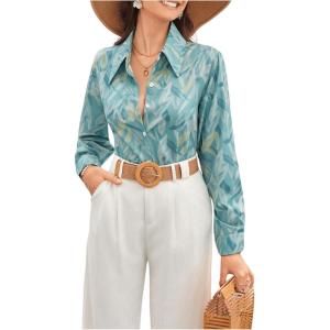 imageSweatyRocks Womens Chiffon Sexy Leopard V Neck Long Sleeve Blouse Shirt TopsBlue