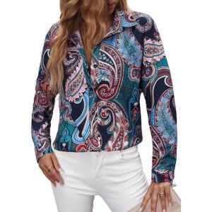 imageSweatyRocks Womens Chiffon Sexy Leopard V Neck Long Sleeve Blouse Shirt TopsNavy Blue Pink