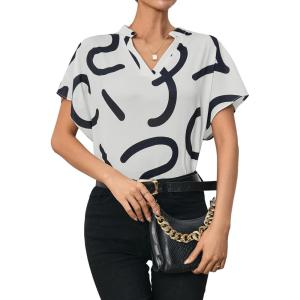 imageSweatyRocks Womens Short Sleeve Striped Printed Blouse Color Block Work Blouse Tee TopApricot