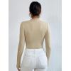 imageSweatyRocks Womens Bodysuit Mock Neck Casual Ruched Long Sleeve JumpsuitApricot