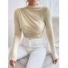 imageSweatyRocks Womens Bodysuit Mock Neck Casual Ruched Long Sleeve JumpsuitApricot