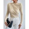 imageSweatyRocks Womens Bodysuit Mock Neck Casual Ruched Long Sleeve JumpsuitApricot