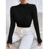 imageSweatyRocks Womens Bodysuit Mock Neck Casual Ruched Long Sleeve JumpsuitBlack