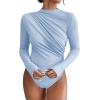 imageSweatyRocks Womens Bodysuit Mock Neck Casual Ruched Long Sleeve JumpsuitBlue