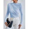 imageSweatyRocks Womens Bodysuit Mock Neck Casual Ruched Long Sleeve JumpsuitBlue