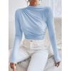 imageSweatyRocks Womens Bodysuit Mock Neck Casual Ruched Long Sleeve JumpsuitBlue