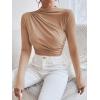 imageSweatyRocks Womens Bodysuit Mock Neck Casual Ruched Long Sleeve JumpsuitBrown