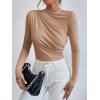 imageSweatyRocks Womens Bodysuit Mock Neck Casual Ruched Long Sleeve JumpsuitBrown