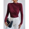 imageSweatyRocks Womens Bodysuit Mock Neck Casual Ruched Long Sleeve JumpsuitBurgundy
