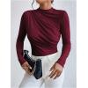 imageSweatyRocks Womens Bodysuit Mock Neck Casual Ruched Long Sleeve JumpsuitBurgundy