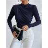 imageSweatyRocks Womens Bodysuit Mock Neck Casual Ruched Long Sleeve JumpsuitDark Blue
