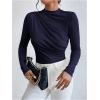imageSweatyRocks Womens Bodysuit Mock Neck Casual Ruched Long Sleeve JumpsuitDark Blue