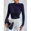 imageSweatyRocks Womens Bodysuit Mock Neck Casual Ruched Long Sleeve JumpsuitDark Blue