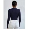 imageSweatyRocks Womens Bodysuit Mock Neck Casual Ruched Long Sleeve JumpsuitDark Blue