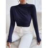 imageSweatyRocks Womens Bodysuit Mock Neck Casual Ruched Long Sleeve JumpsuitDark Blue