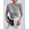imageSweatyRocks Womens Bodysuit Mock Neck Casual Ruched Long Sleeve JumpsuitGrey