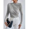 imageSweatyRocks Womens Bodysuit Mock Neck Casual Ruched Long Sleeve JumpsuitGrey