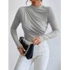 imageSweatyRocks Womens Bodysuit Mock Neck Casual Ruched Long Sleeve JumpsuitGrey