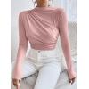 imageSweatyRocks Womens Bodysuit Mock Neck Casual Ruched Long Sleeve JumpsuitLight Pink