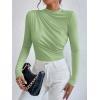 imageSweatyRocks Womens Bodysuit Mock Neck Casual Ruched Long Sleeve JumpsuitLime Green