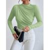 imageSweatyRocks Womens Bodysuit Mock Neck Casual Ruched Long Sleeve JumpsuitLime Green
