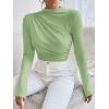 imageSweatyRocks Womens Bodysuit Mock Neck Casual Ruched Long Sleeve JumpsuitLime Green