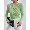 imageSweatyRocks Womens Bodysuit Mock Neck Casual Ruched Long Sleeve JumpsuitLime Green