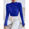 imageSweatyRocks Womens Bodysuit Mock Neck Casual Ruched Long Sleeve JumpsuitRoyal Blue