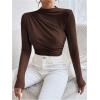 imageSweatyRocks Womens Bodysuit Mock Neck Casual Ruched Long Sleeve JumpsuitSolid Brown