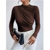 imageSweatyRocks Womens Bodysuit Mock Neck Casual Ruched Long Sleeve JumpsuitSolid Brown