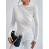 imageSweatyRocks Womens Bodysuit Mock Neck Casual Ruched Long Sleeve JumpsuitWhite