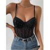 imageSweatyRocks Womens Corset Bodysuit Mesh Sheer Sleeveless Cami Jumpsuit Shirts TopsBlack