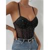 imageSweatyRocks Womens Corset Bodysuit Mesh Sheer Sleeveless Cami Jumpsuit Shirts TopsBlack