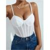 imageSweatyRocks Womens Corset Bodysuit Mesh Sheer Sleeveless Cami Jumpsuit Shirts TopsWhite