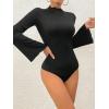 imageSweatyRocks Womens Lettuce Trim Long Bell Sleeve Mock Neck Slim Fit T Shirt Bodysuit TopsBlack