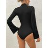 imageSweatyRocks Womens Lettuce Trim Long Bell Sleeve Mock Neck Slim Fit T Shirt Bodysuit TopsBlack