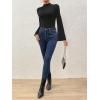imageSweatyRocks Womens Lettuce Trim Long Bell Sleeve Mock Neck Slim Fit T Shirt Bodysuit TopsBlack