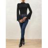 imageSweatyRocks Womens Lettuce Trim Long Bell Sleeve Mock Neck Slim Fit T Shirt Bodysuit TopsBlack