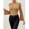 imageSweatyRocks Womens Lettuce Trim Long Bell Sleeve Mock Neck Slim Fit T Shirt Bodysuit TopsKhaki