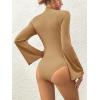 imageSweatyRocks Womens Lettuce Trim Long Bell Sleeve Mock Neck Slim Fit T Shirt Bodysuit TopsKhaki