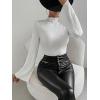 imageSweatyRocks Womens Lettuce Trim Long Bell Sleeve Mock Neck Slim Fit T Shirt Bodysuit TopsWhite