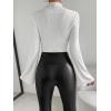 imageSweatyRocks Womens Lettuce Trim Long Bell Sleeve Mock Neck Slim Fit T Shirt Bodysuit TopsWhite