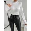 imageSweatyRocks Womens Lettuce Trim Long Bell Sleeve Mock Neck Slim Fit T Shirt Bodysuit TopsWhite