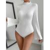 imageSweatyRocks Womens Lettuce Trim Long Bell Sleeve Mock Neck Slim Fit T Shirt Bodysuit TopsWhite