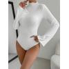 imageSweatyRocks Womens Lettuce Trim Long Bell Sleeve Mock Neck Slim Fit T Shirt Bodysuit TopsWhite