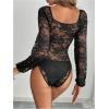 imageSweatyRocks Womens Long Sleeve Lace Bodysuit Fishnet Sheer Mesh Leotards TopsBlack