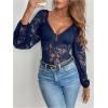 imageSweatyRocks Womens Long Sleeve Lace Bodysuit Fishnet Sheer Mesh Leotards TopsBlue