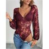 imageSweatyRocks Womens Long Sleeve Lace Bodysuit Fishnet Sheer Mesh Leotards TopsBurgundy
