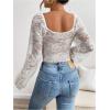 imageSweatyRocks Womens Long Sleeve Lace Bodysuit Fishnet Sheer Mesh Leotards TopsWhite