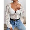 imageSweatyRocks Womens Long Sleeve Lace Bodysuit Fishnet Sheer Mesh Leotards TopsWhite